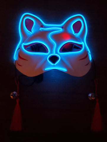 Neon Blue Kitsune Glow Mask