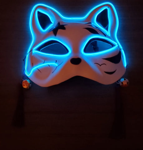 Neon Blue Kitsune Glow Mask